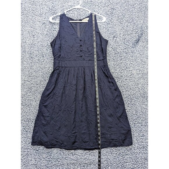 Loft V Neck Mini Dress Size 2 Floral Embroidered Sleeveless Cocktail Dark Blue - Picture 10 of 13